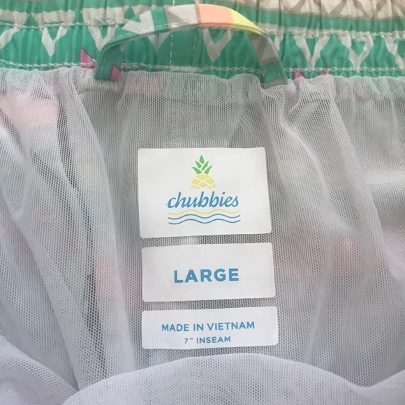 EUC Mens Chubbies Classic Swim Trunk The En Fuegos in Teal Geometric | Size Lg - Picture 5 of 9